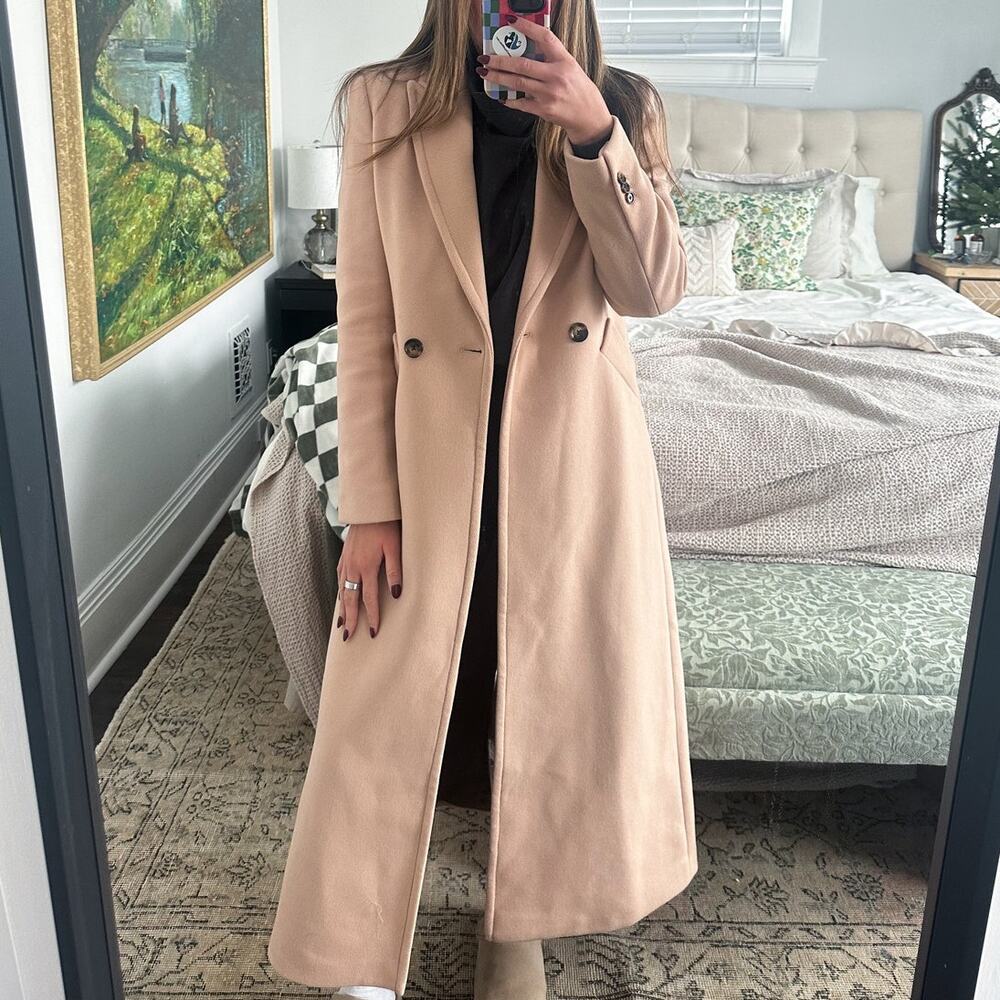 Mango Long Pink Wool Coat Size Medium